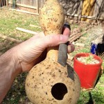 Luckily I had a second gourd. I drilled a pilot hole and used a round file to make a 1.25" hole.